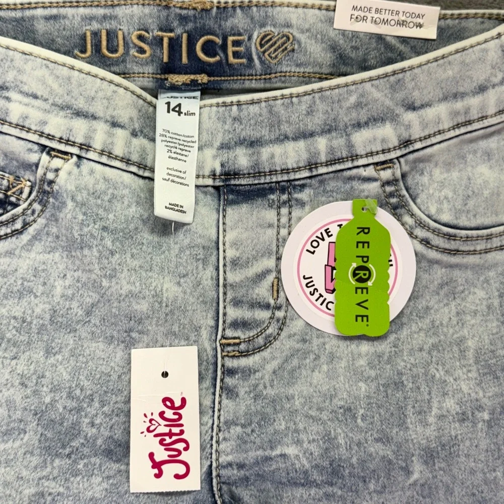 Justice Girls Denim Leggings Size 14 Slim Blue Acid Wash Soft Stretchy Comfy‎
